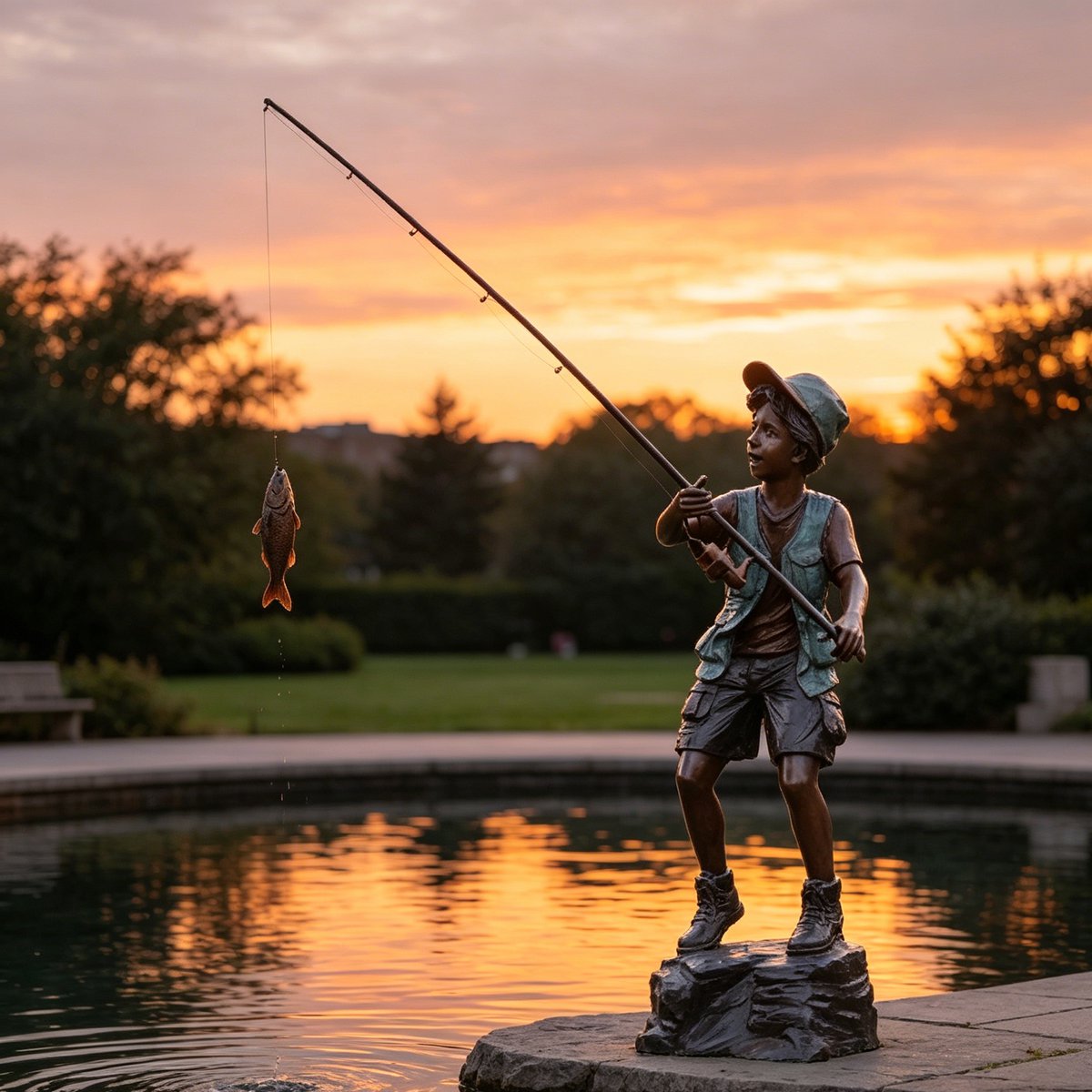 Life Size Bronze Fishing Boy Sculpture