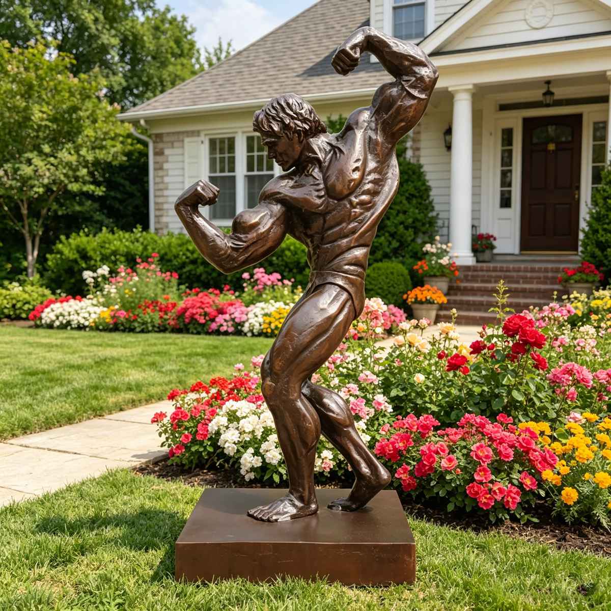 Hyper-Realistic Fitness Muscular Bronze Bodybuilder Sculpture EFB-31