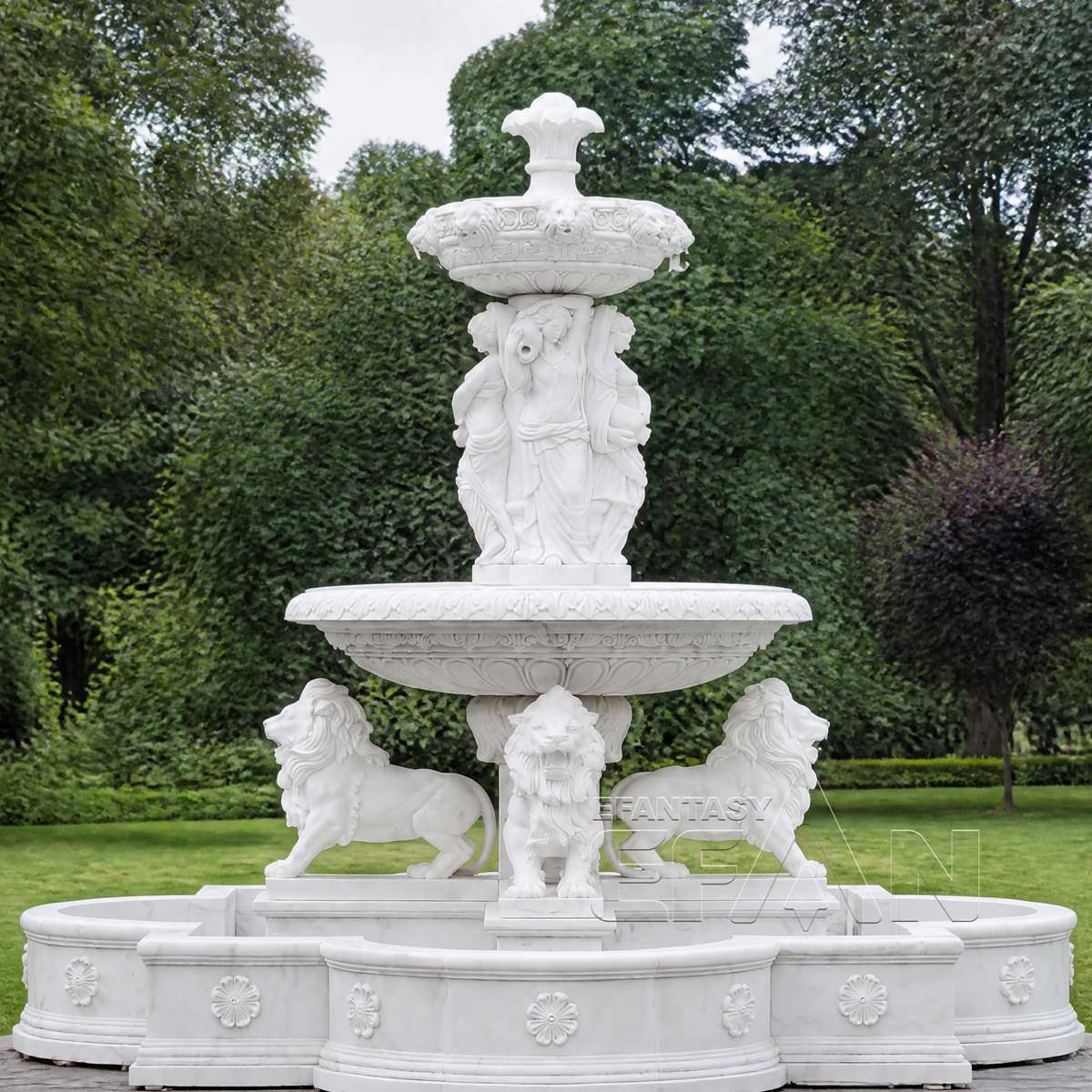 Classical White Marble Lion Fountain for Estate Garden