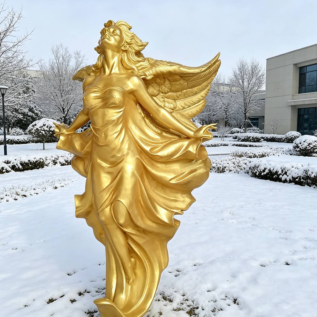 Bronze Golden Flying Winged Female Sculpture