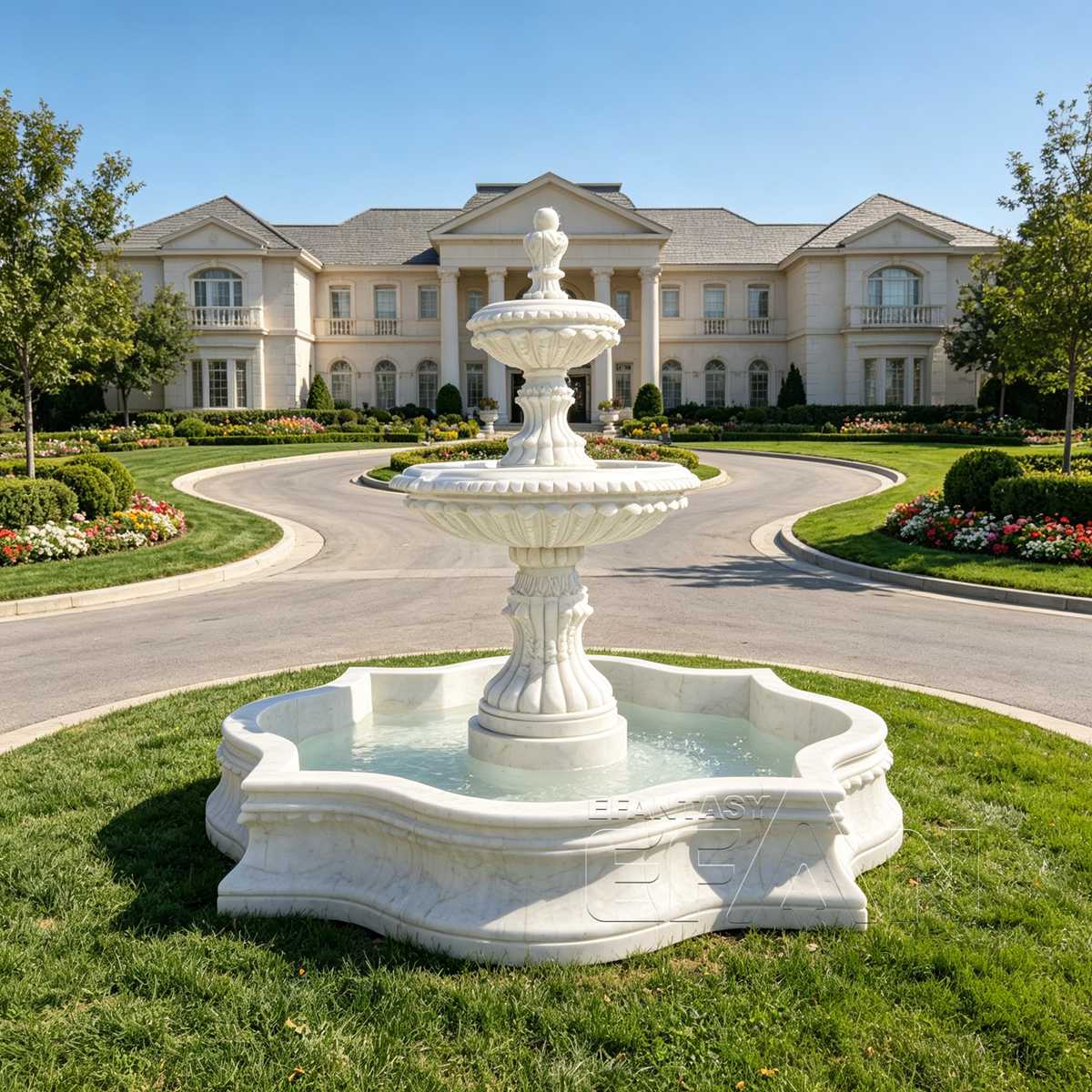 large white marble water fountain for garden