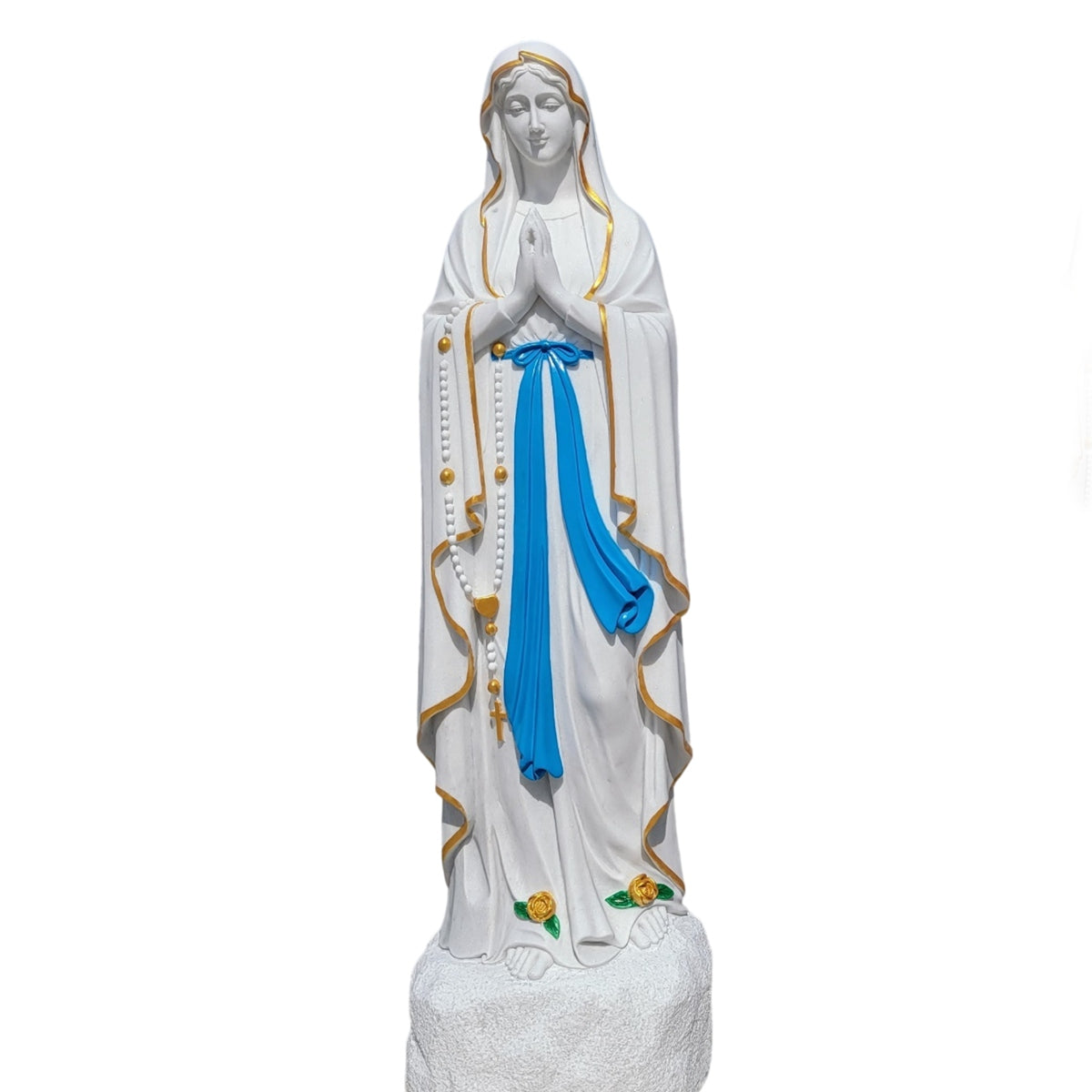 Marble Our Lady of Lourdes Statue with Hand-Painted Details for Outdoor Garden, Church, and Shrine Decor