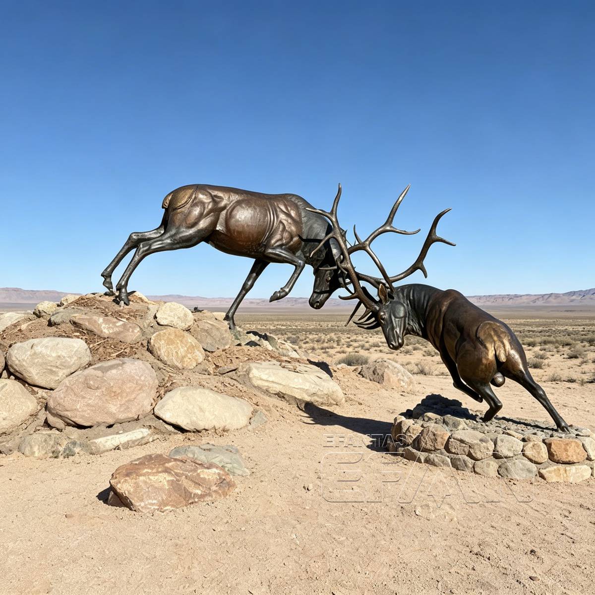 Large bronze fighting elk sculpture set for wildlife park landscape