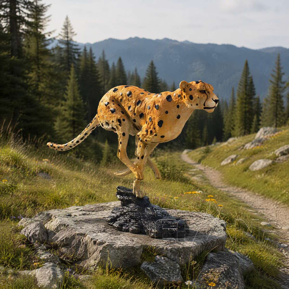 Life Size Bronze Cheetah Sculpture on Rock