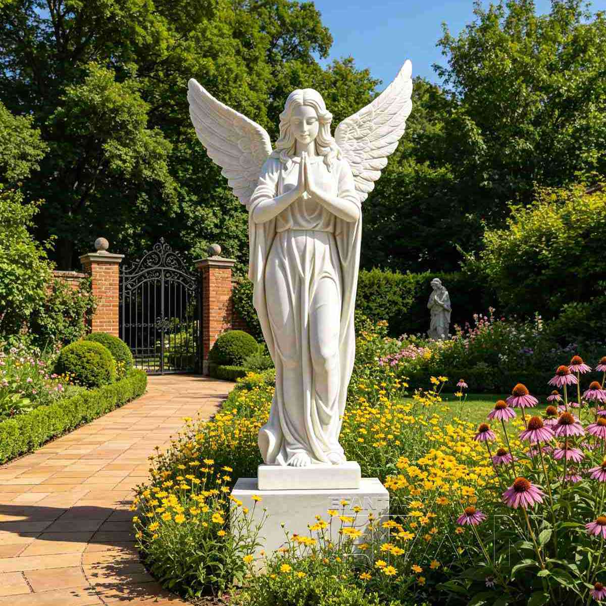 Marble Praying Angel Statue with Large Wings for Outdoor Garden