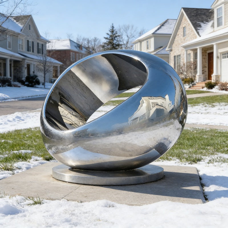 Modern Mirror Polished Metal Ring Sculpture EFS-37
