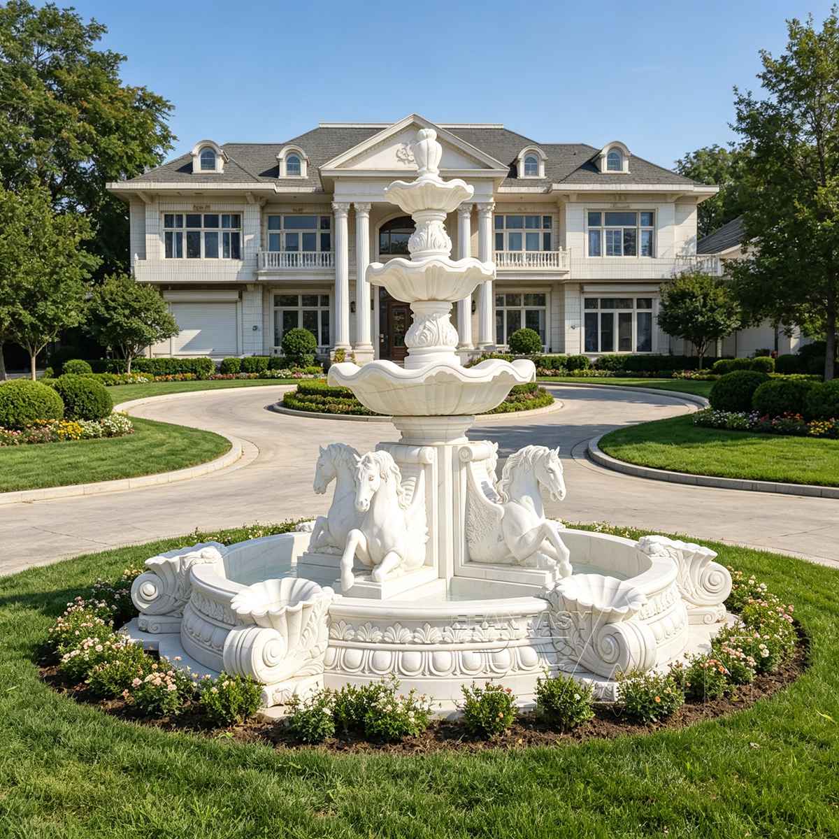 white marble horse fountain for garden