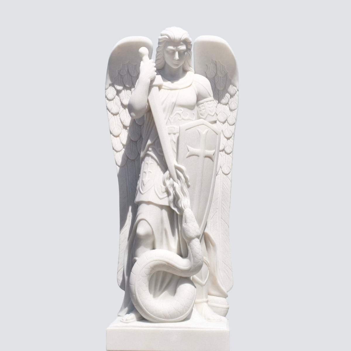 Natural White Marble Saint Michael Archangel Statue for Churches, Religious Gardens or Sacred Places of Prayer