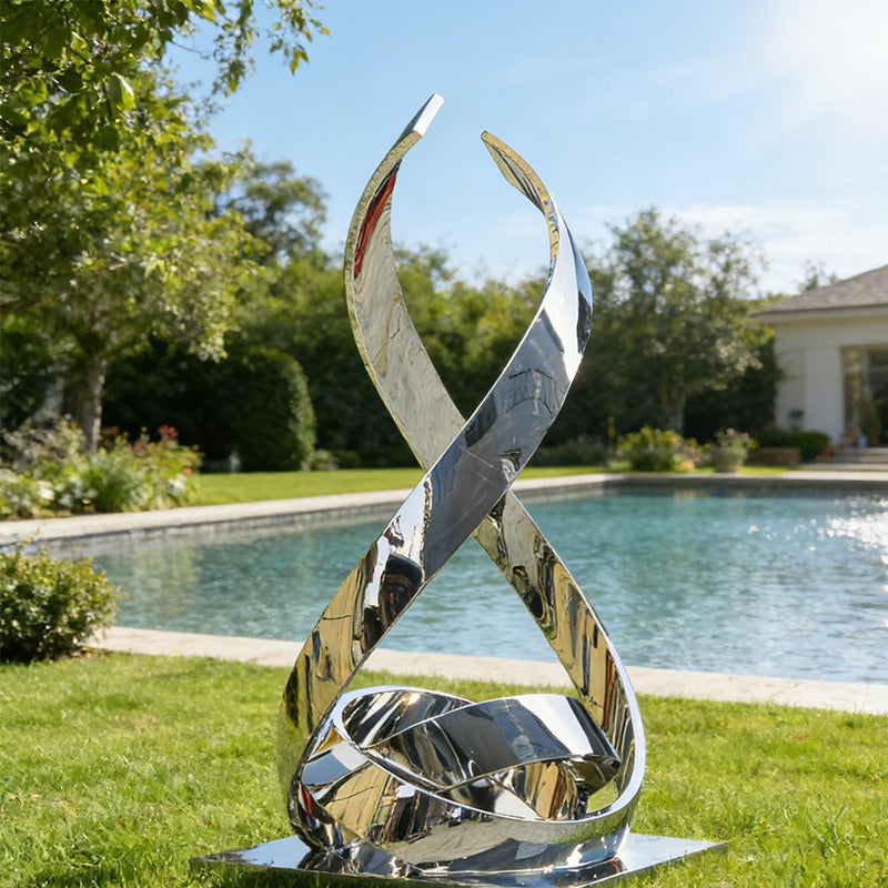 stainless steel abstract ribbon sculpture