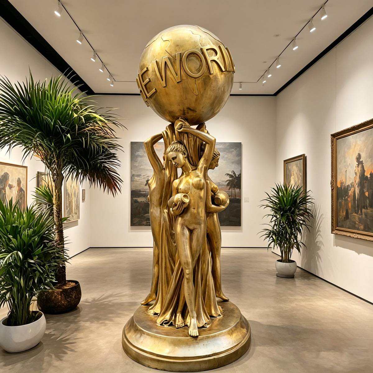 Bronze "The World Is Yours" Three Women Globe Sculpture EFB-29