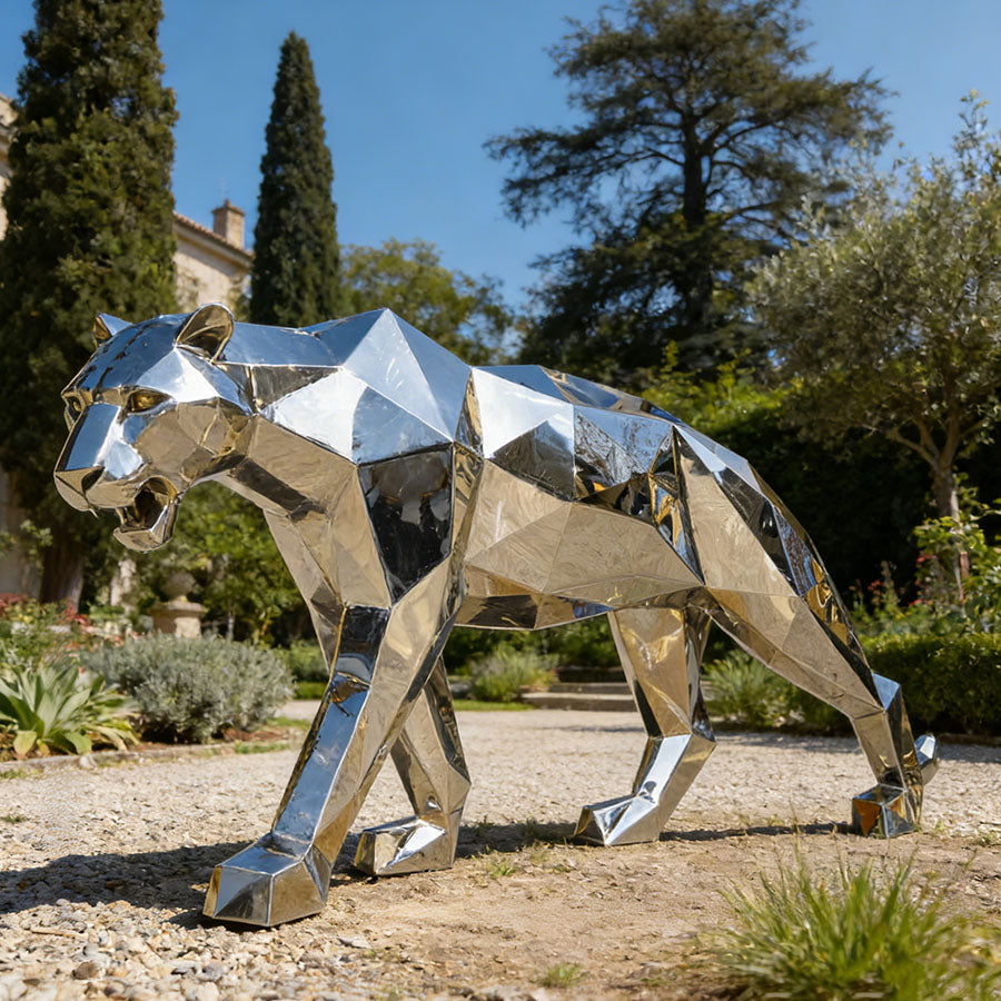 Stainless Steel Geometric Leopard Sculpture