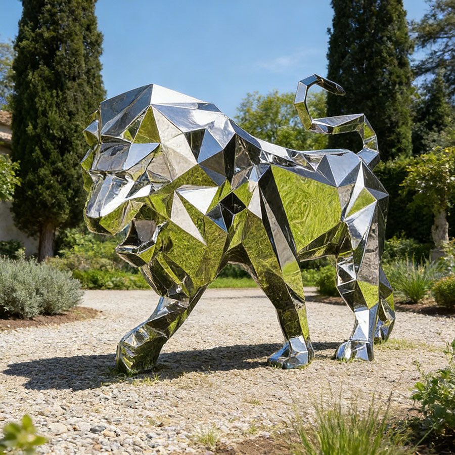 Stainless Steel Geometric Lion Sculpture