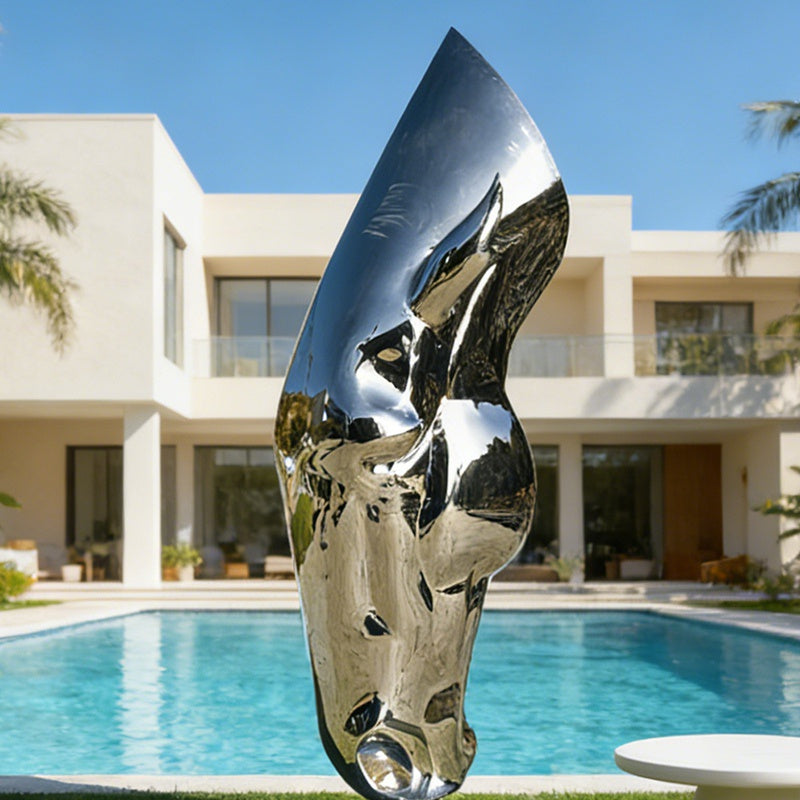 Modern Metal Abstract Stainless Steel Horse Head Sculpture EFS-25