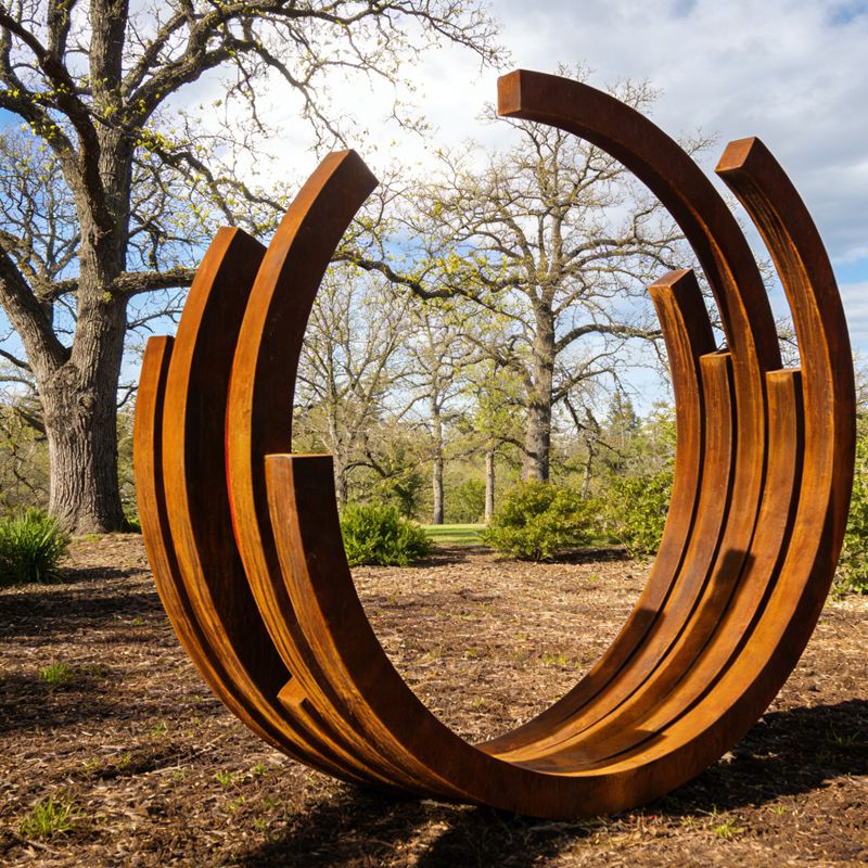 Abstract Circular Corten Steel Ring Arc Sculpture