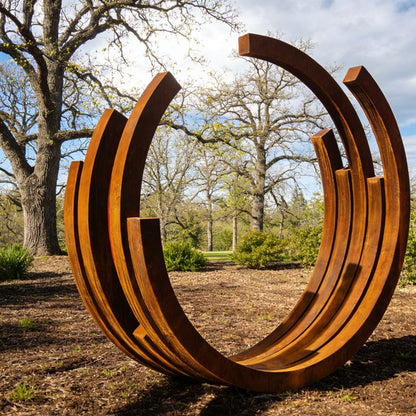 Abstract Circular Corten Steel Ring Arc Sculpture