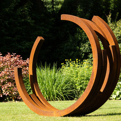 Abstract Circular Corten Steel Ring Arc Sculpture