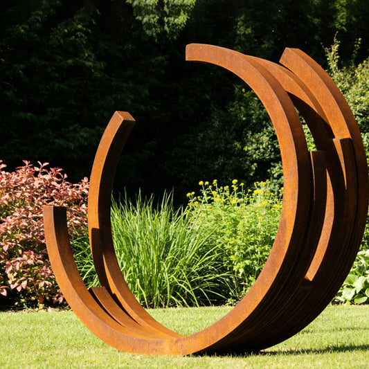 Abstract Circular Corten Steel Ring Arc Sculpture
