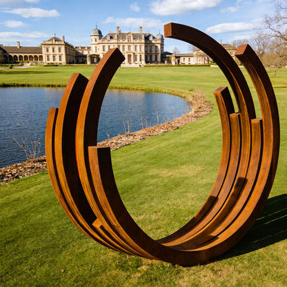 Abstract Circular Corten Steel Ring Arc Sculpture