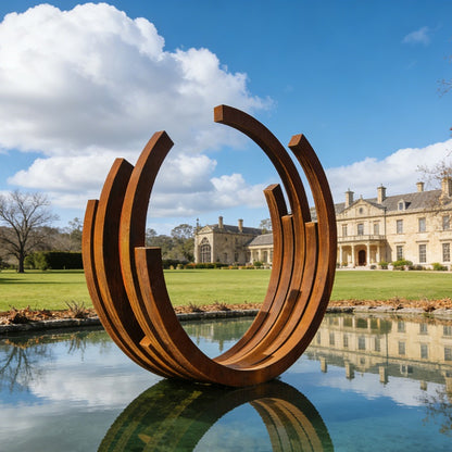 Abstract Circular Corten Steel Ring Arc Sculpture