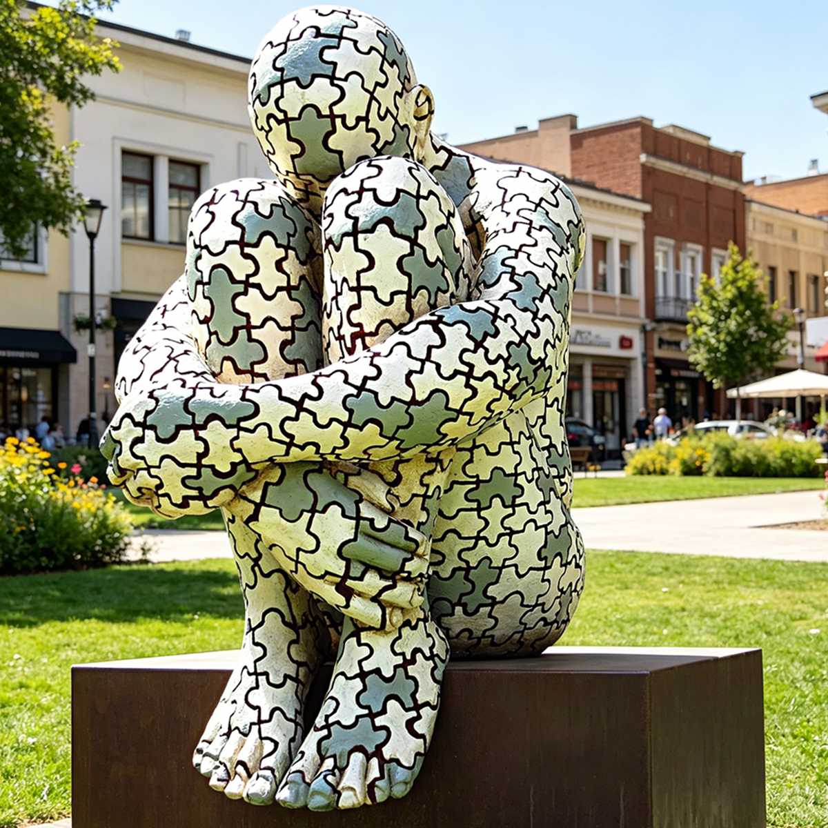 Bronze Art Puzzle Crouching Human Statue EFB-17