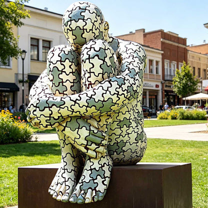 Bronze Art Puzzle Crouching Human Statue EFB-17