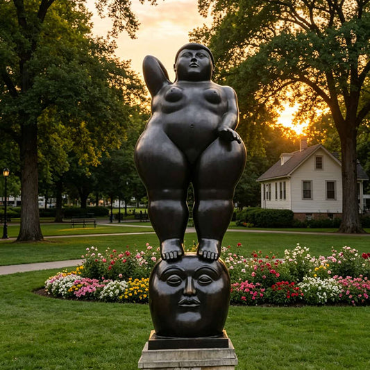 Botero Abstract Standing Woman Bronze Sculpture on Head Base Replica
