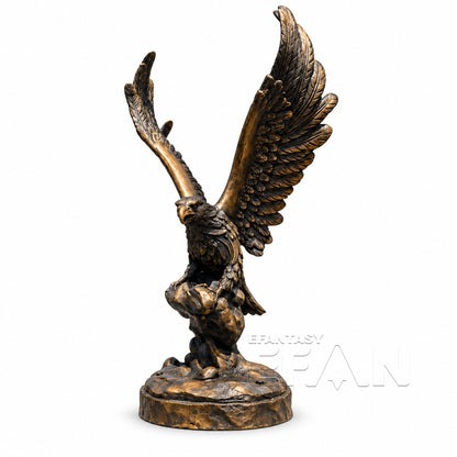 Bronze Eagle Statue with Spread Wings on Rock Base