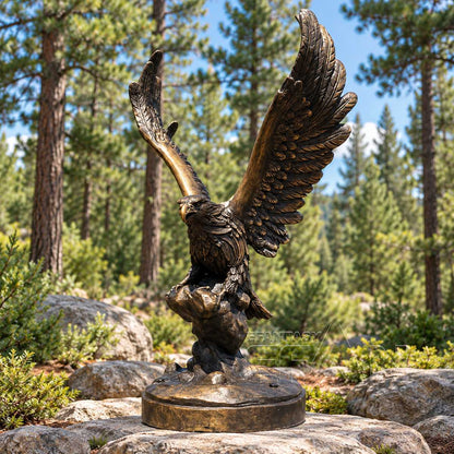 Bronze Eagle Statue with Spread Wings on Rock Base