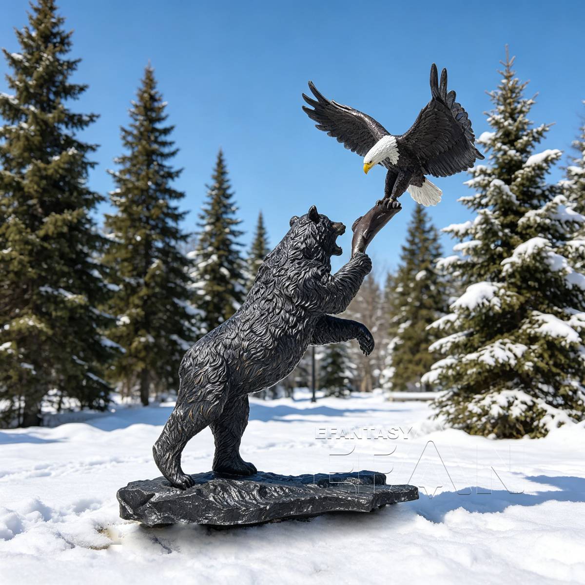 Bronze Standing Bear with Eagle Statue for Outdoor Garden
