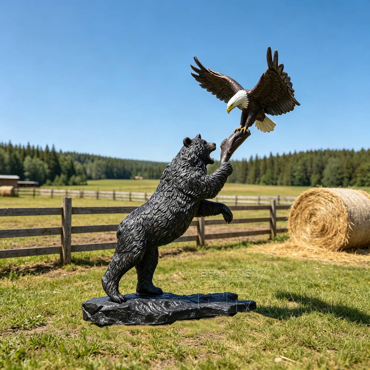Bronze Standing Bear with Eagle Statue for Outdoor Garden