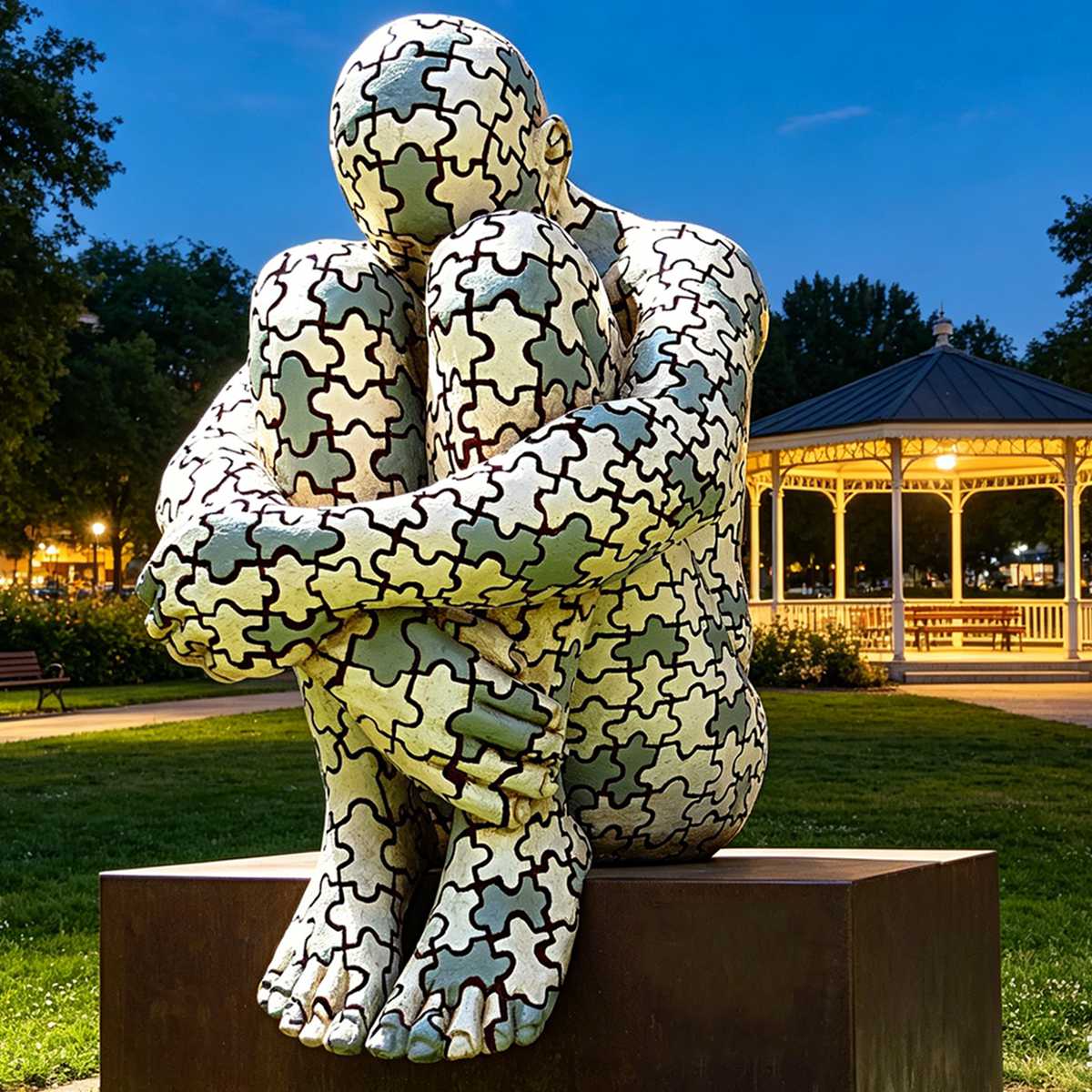 Bronze Art Puzzle Crouching Human Statue EFB-17