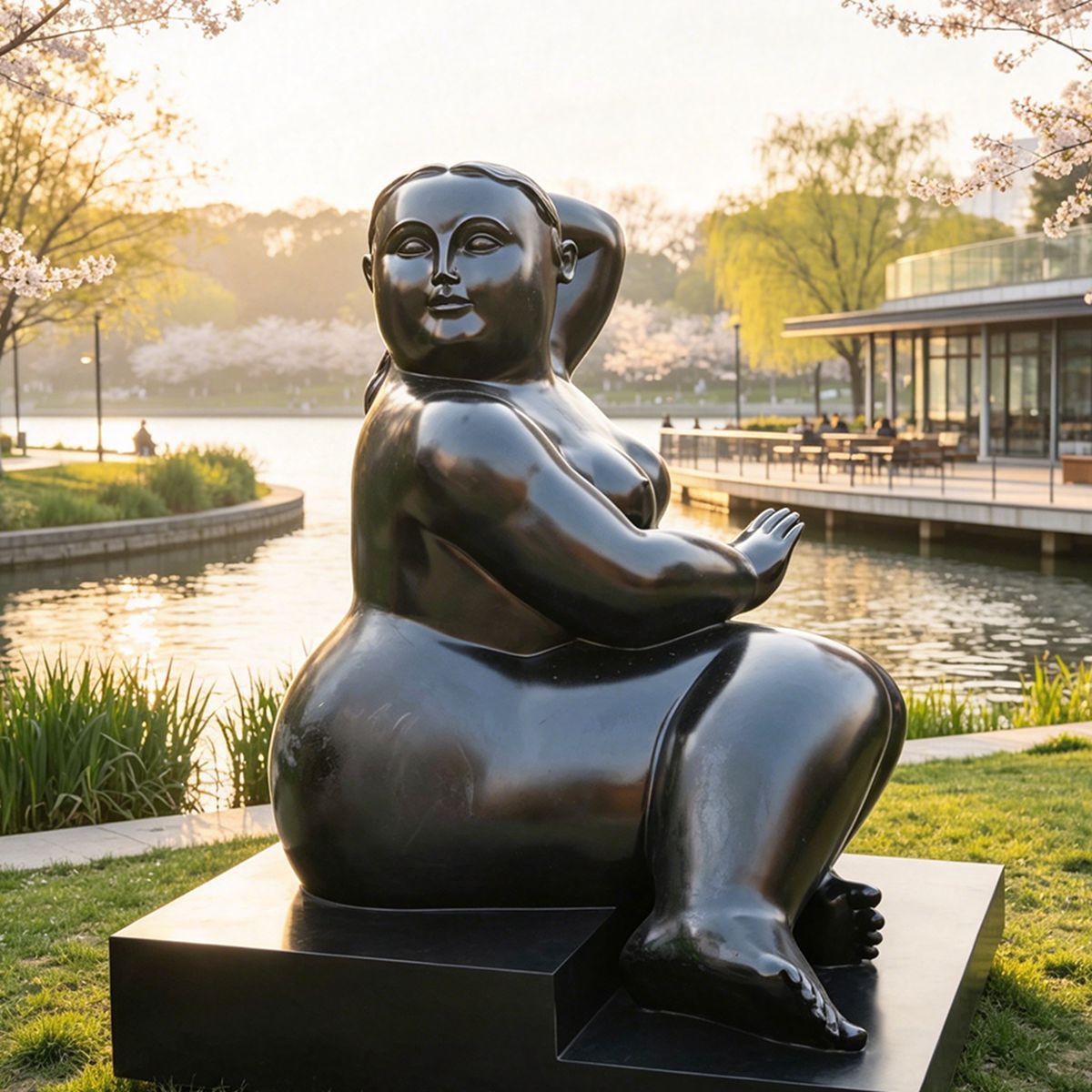 Bronze Modern Art Botero Style Seated Woman Sculpture EFB-16