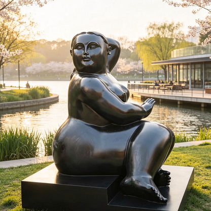 Bronze Modern Art Botero Style Seated Woman Sculpture EFB-16