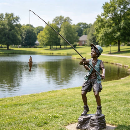 Life Size Bronze Fishing Boy Sculpture