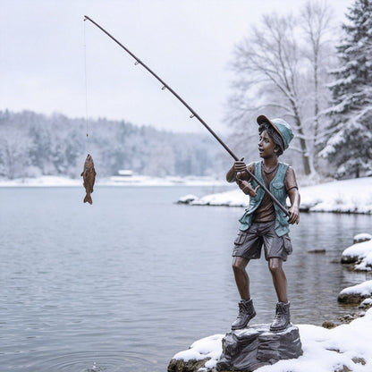 Life Size Bronze Fishing Boy Sculpture