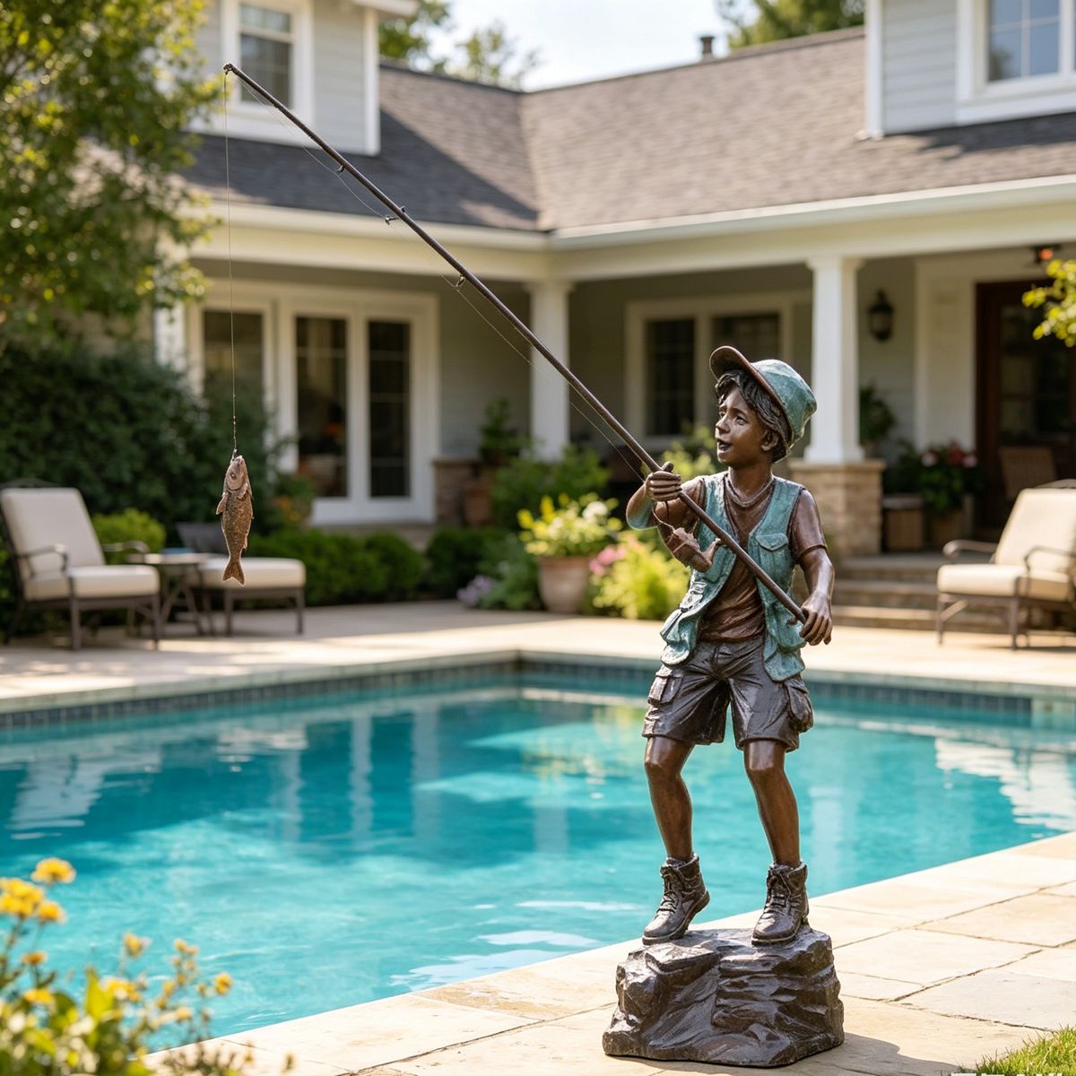 Life Size Bronze Fishing Boy Sculpture