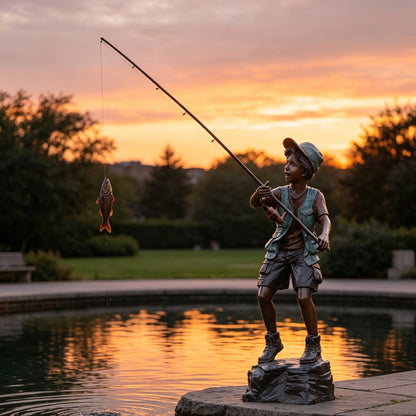 Life Size Bronze Fishing Boy Sculpture