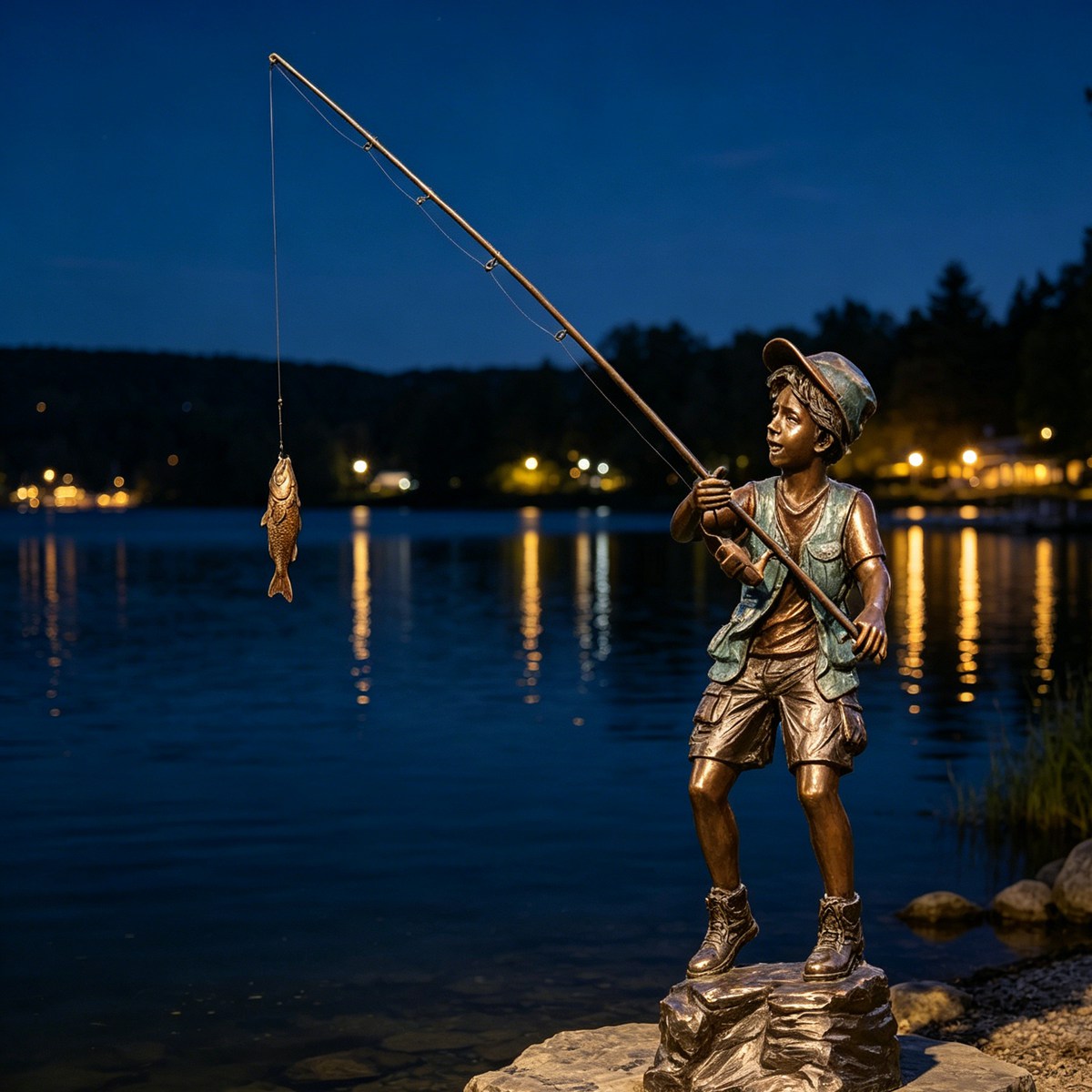 Life Size Bronze Fishing Boy Sculpture