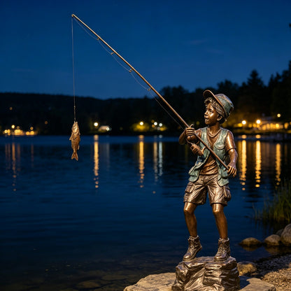 Life Size Bronze Fishing Boy Sculpture
