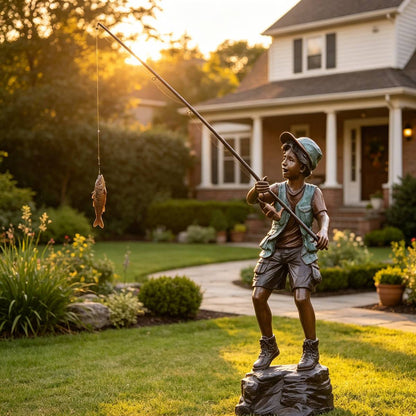 Life Size Bronze Fishing Boy Sculpture