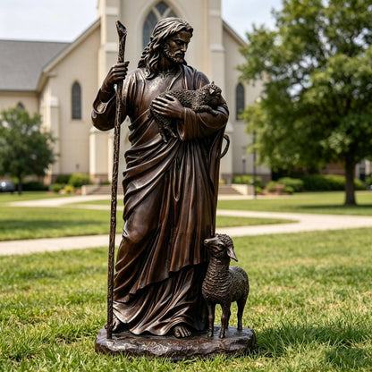 Bronze Good Shepherd Jesus Statue for Church & Garden