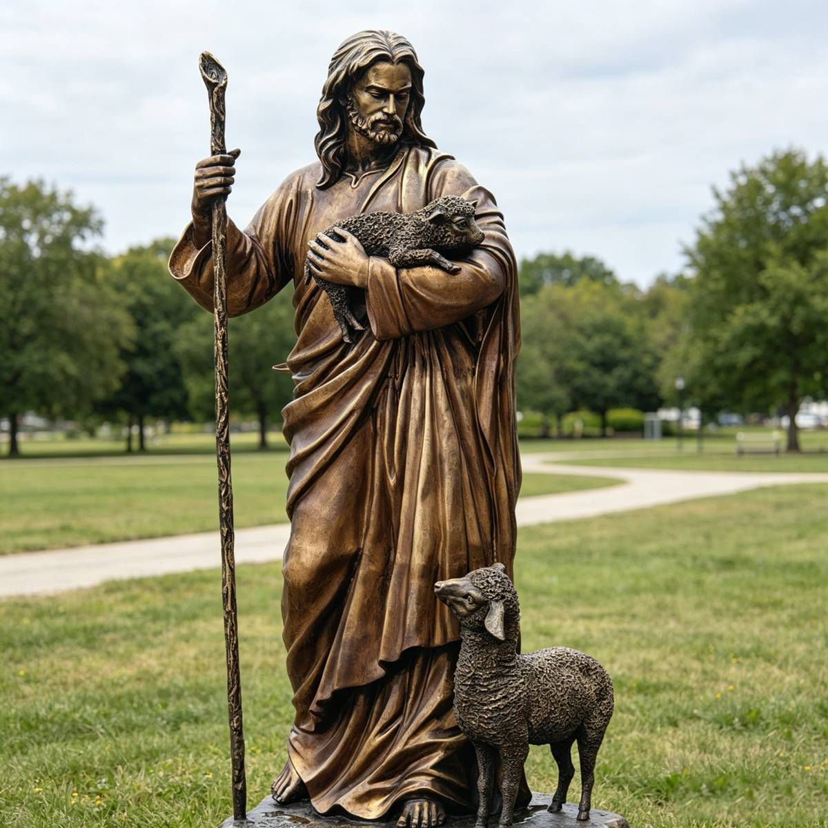 Bronze Good Shepherd Jesus Statue for Church & Garden