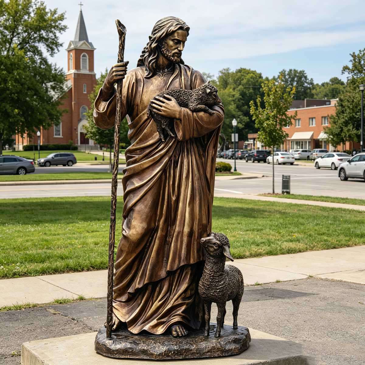 Bronze Good Shepherd Jesus Statue for Church & Garden