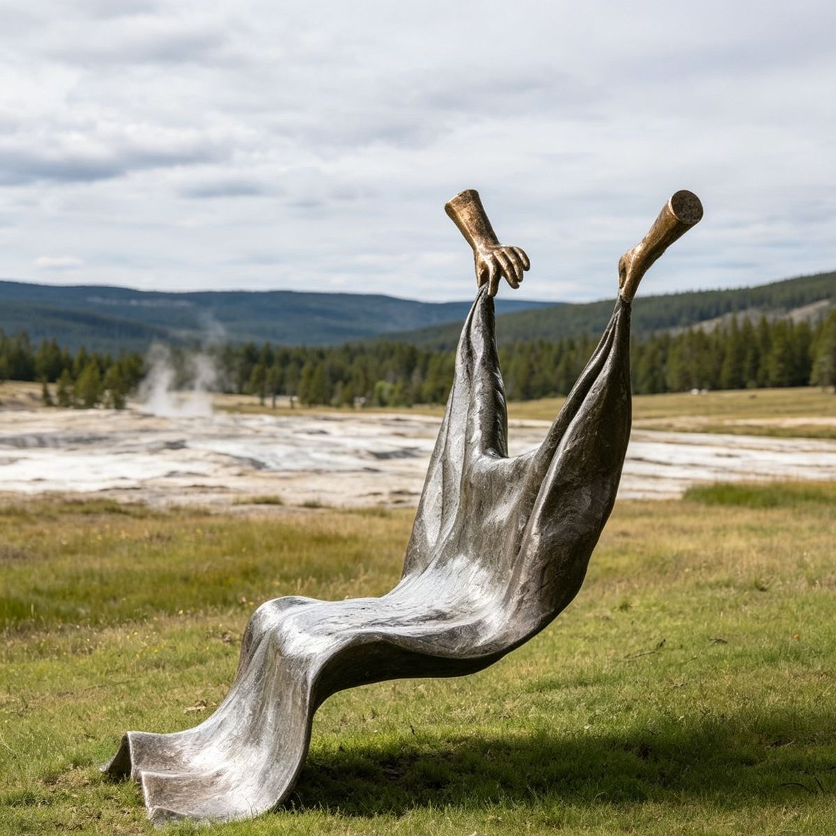 Surreal Art Outdoor Garden Bronze Floating Cloth Bench Sculpture