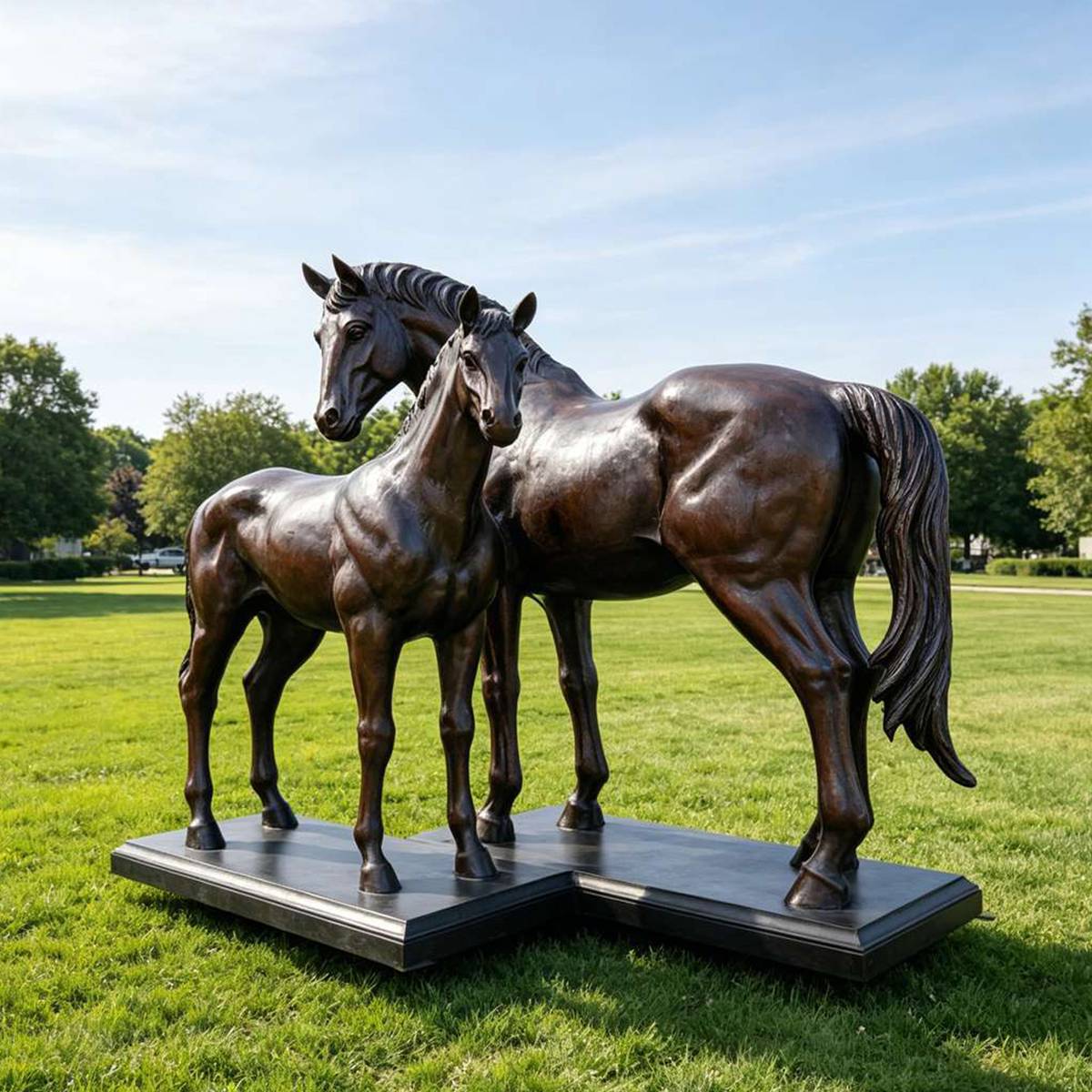Bronze Mare & Foal Horse Statue for Outdoor Garden & Equestrian Decor