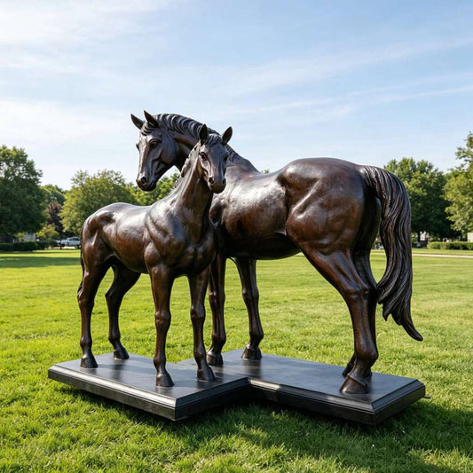 Bronze Mare & Foal Horse Statue for Outdoor Garden & Equestrian Decor