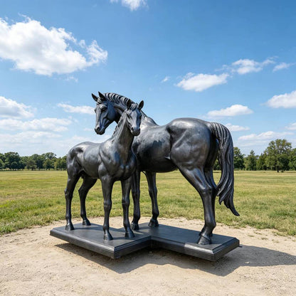 Bronze Mare & Foal Horse Statue for Outdoor Garden & Equestrian Decor