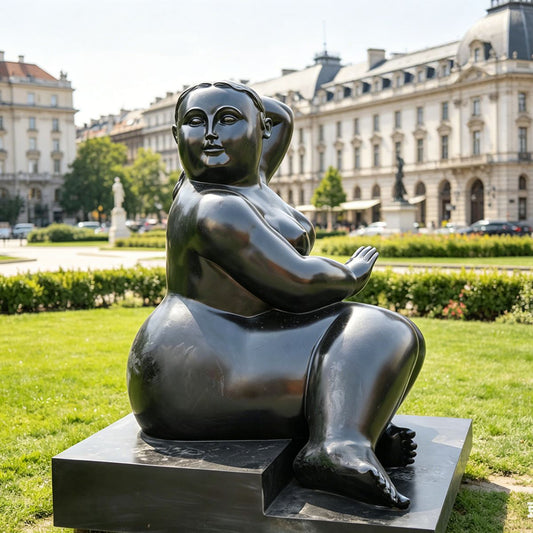 Bronze Modern Art Botero Style Seated Woman Sculpture Replica