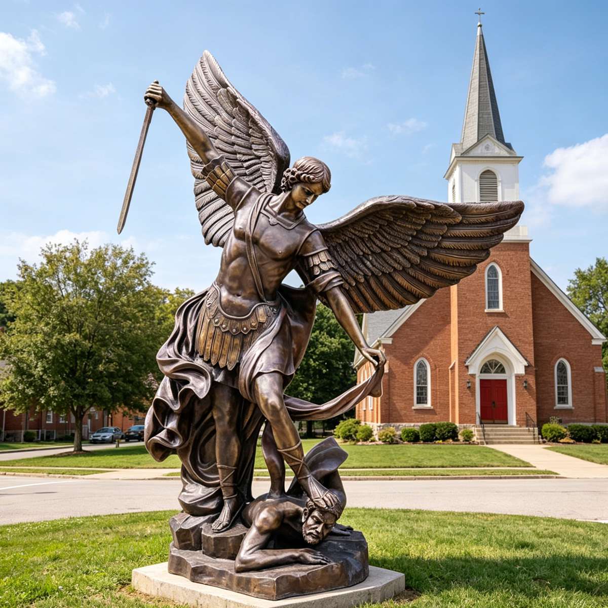 Bronze St. Michael the Archangel Statue - Religious Outdoor Sculpture