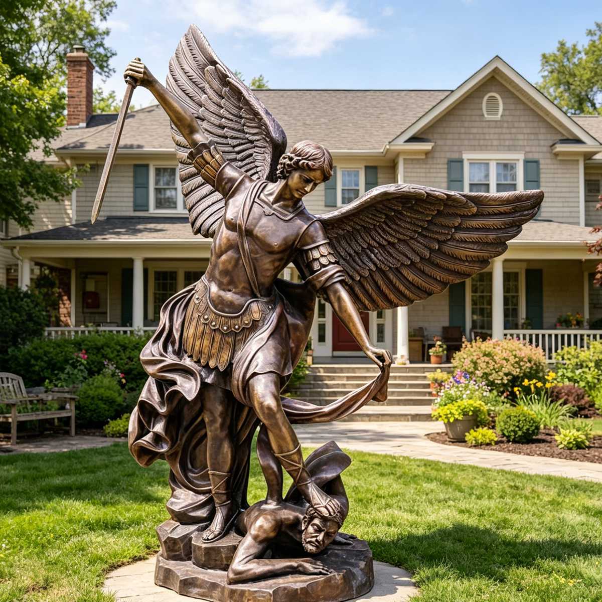 Bronze St. Michael the Archangel Statue - Religious Outdoor Sculpture